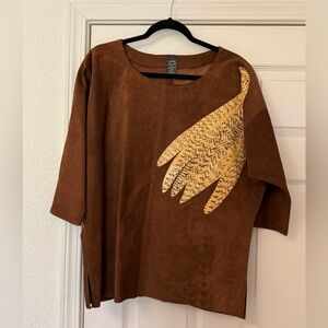 Vintage Brown Suede Leather Top With Snake Appliqué Detail